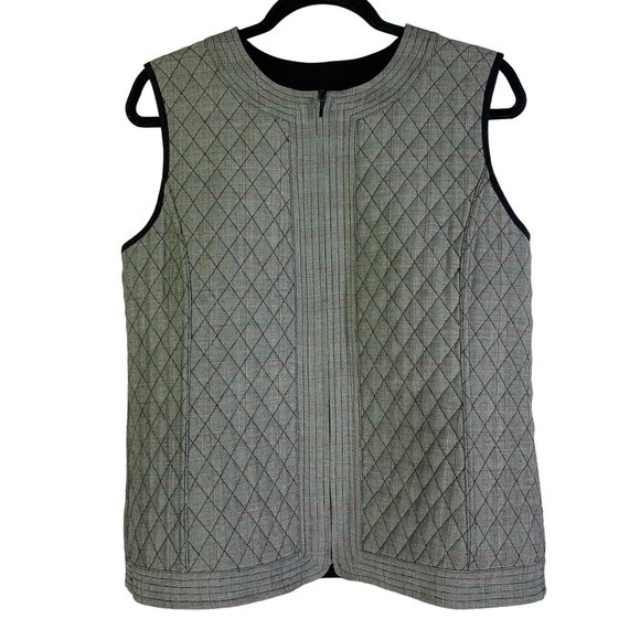 Gray & Black Houndstooth Reversible Quilted Zipper Vest - Picture 1 of 11